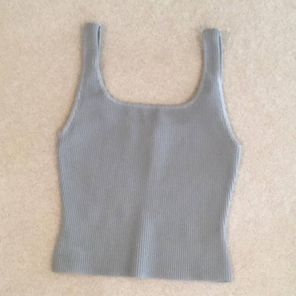 Aritzia Ribbed Square-Neck Tank Top - Light greenish Gray